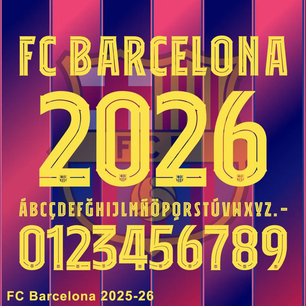 Official FC Barcelona 2025-26 font download with TTF, OTF, AI, CDR, PDF files for design projects. 拷贝.jpg