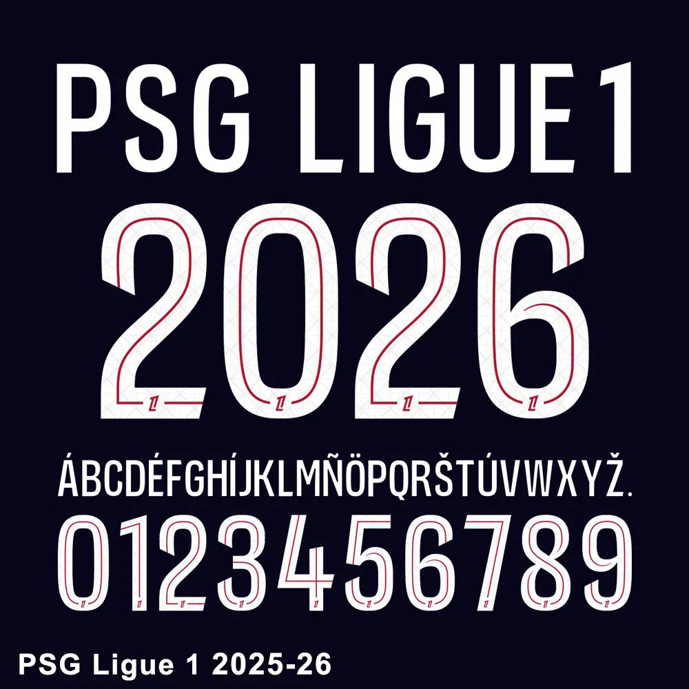 Official PSG Ligue 1 2025-26 font with TTF, OTF, AI, CDR, PDF files for jersey design. 拷贝.jpg