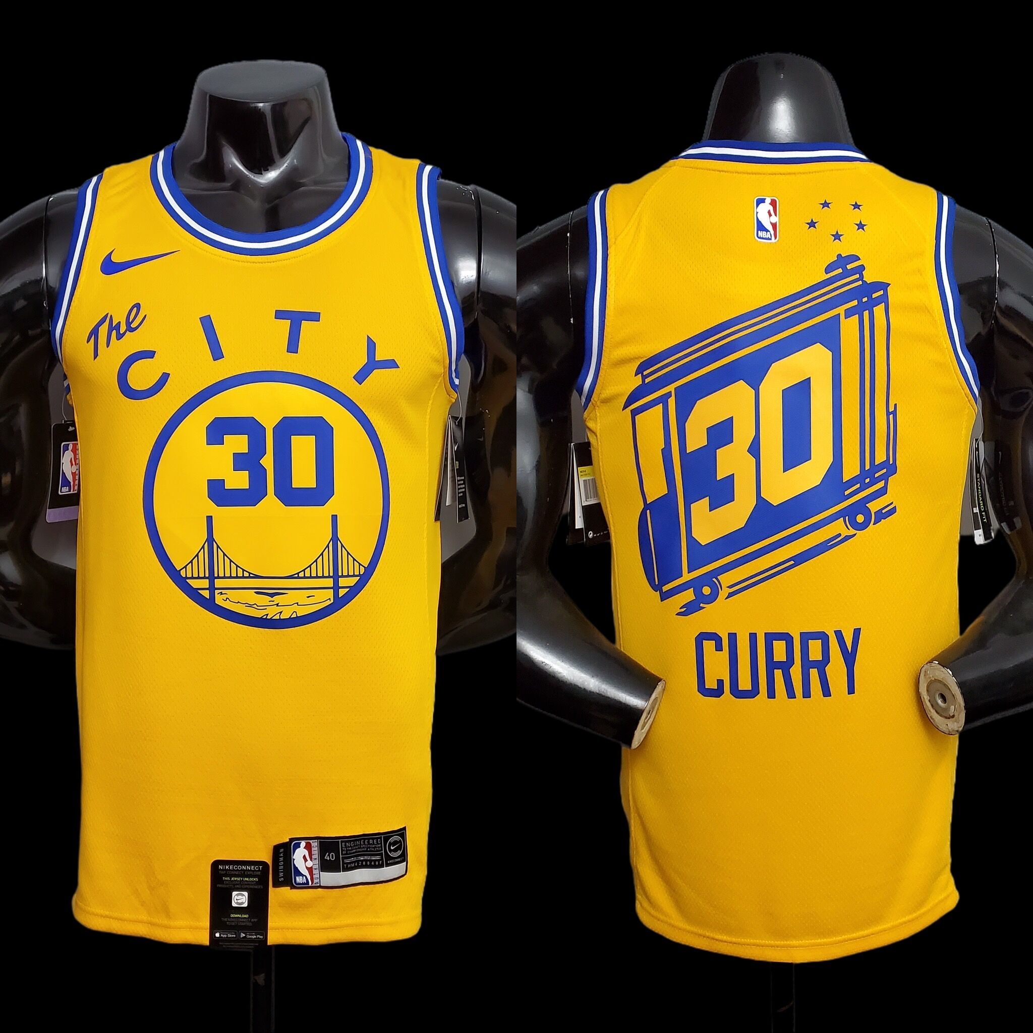 Tram version CURRY#30 Golden State Warriors yellow NBA jersey S-XXL