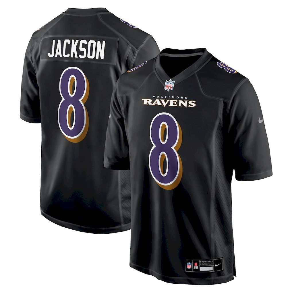 Mens Baltimore Ravens Lamar Jackson Nike Black Fashion Game Jerse.jpg