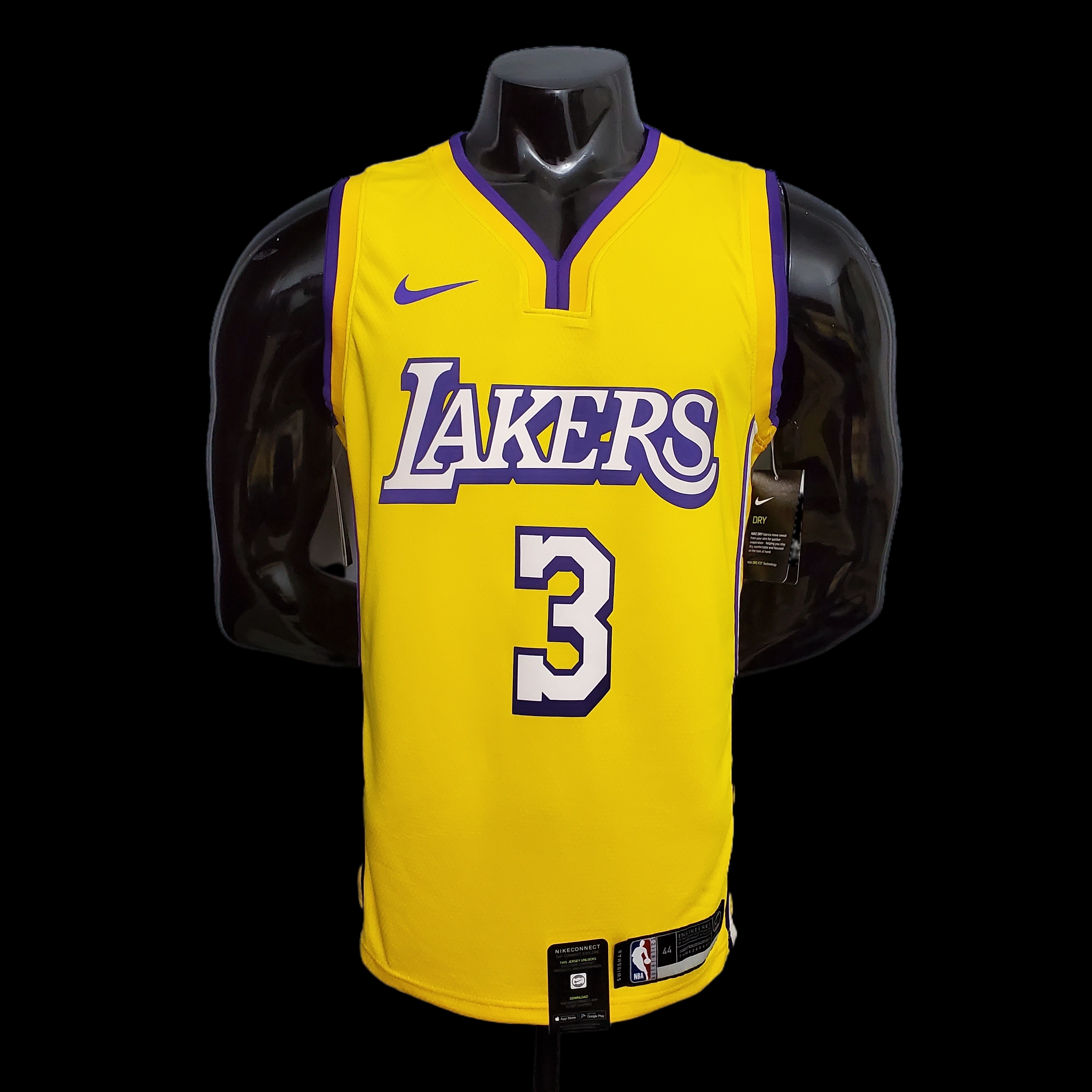 DAVIS #3 Lakers V-neck City Edition yellow NBA jersey Size:XS-XXL Nike connect recognition