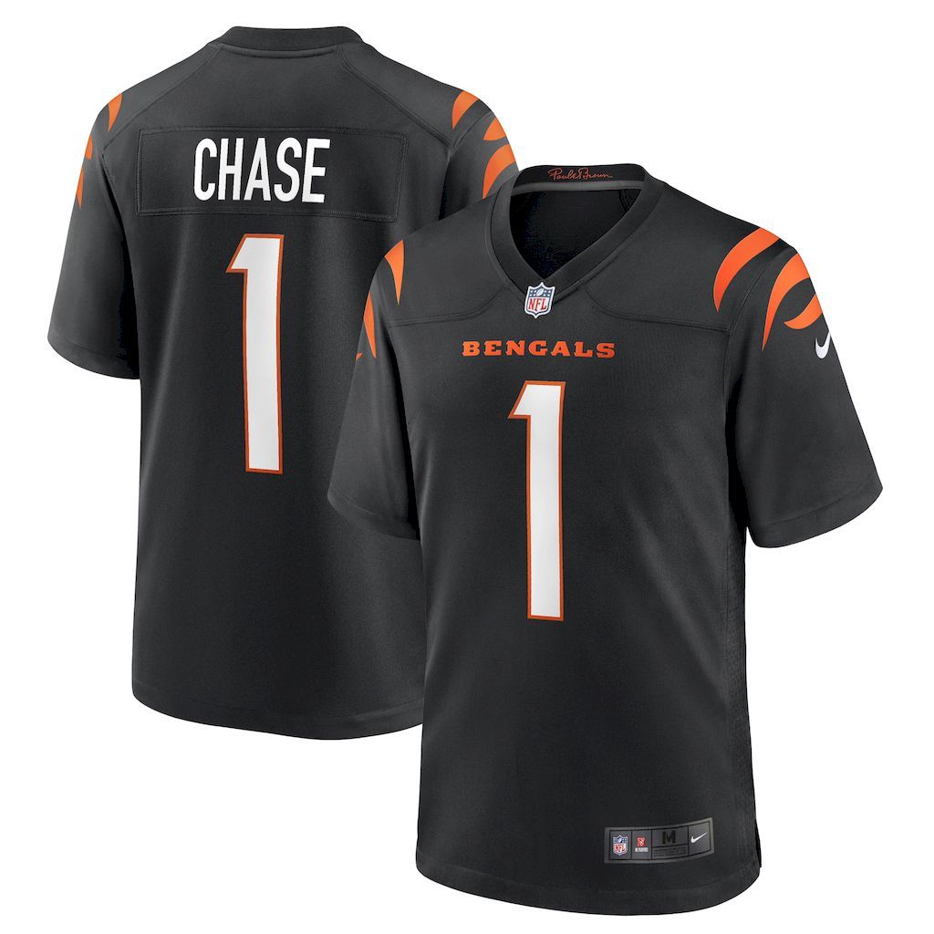 Mens Cincinnati Bengals JaMarr Chase Nike Black Game Jersey.jpg
