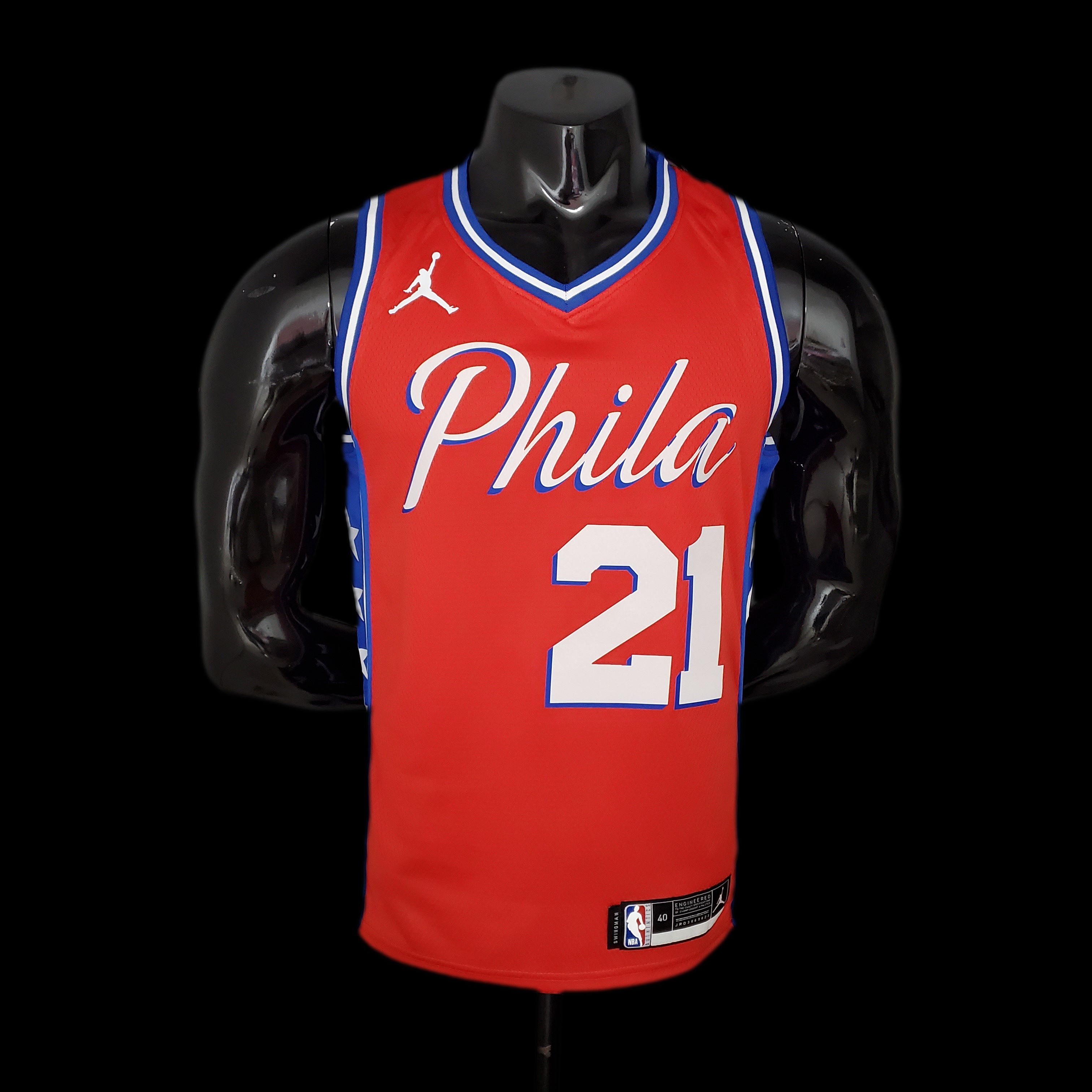 2021 EMBIID#21 76ers Jordan Themed Red NBA Jersey S-XXL
