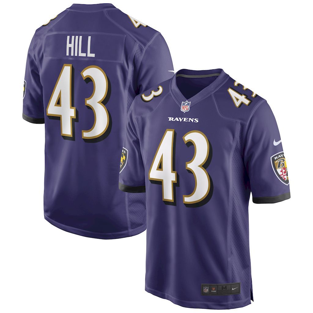 Mens Baltimore Ravens Justice Hill Nike Purple Game Jersey.jpg
