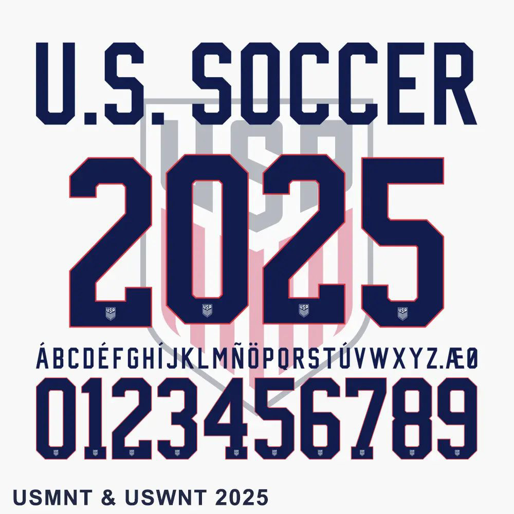 USMNT  USWNT 2025 jersey font with full alphabet, numbers, and U.S. SOCCER title, showcasing the official design. 拷贝.jpg