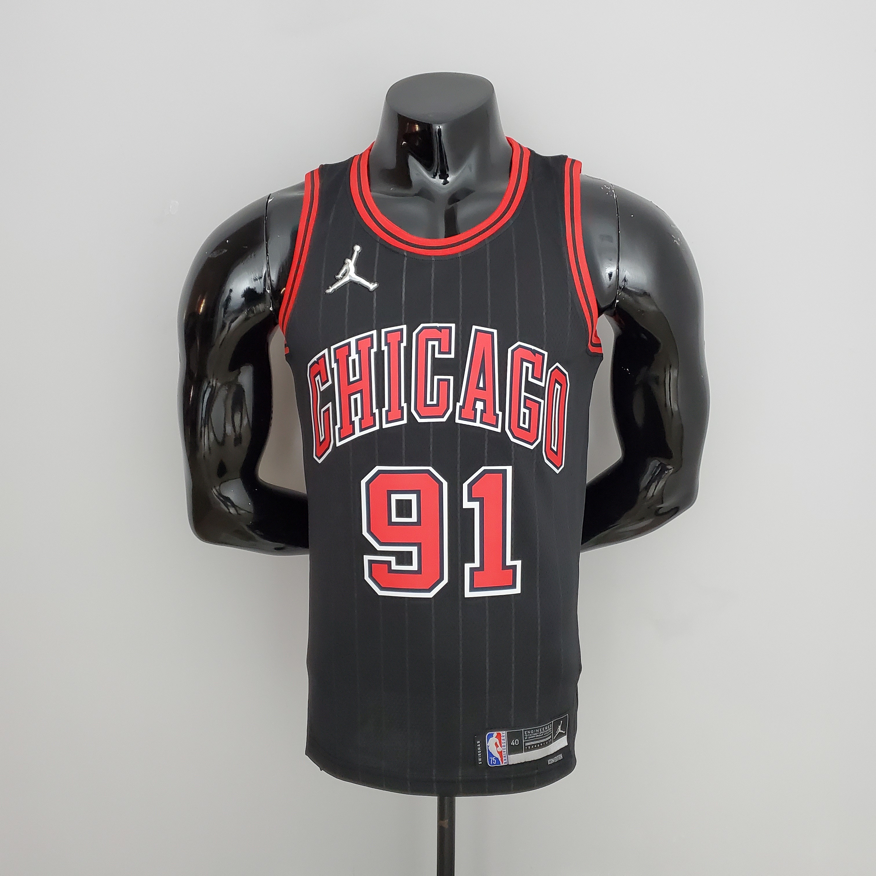 75th Anniversary Rodman#91 Bulls Flyers Black NBA Jersey S-XXL