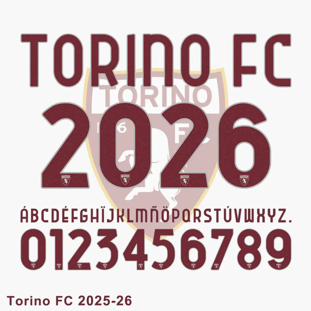 Torino FC 2025-26 official font showing numbers, letters, and team crest details. 拷贝.jpg