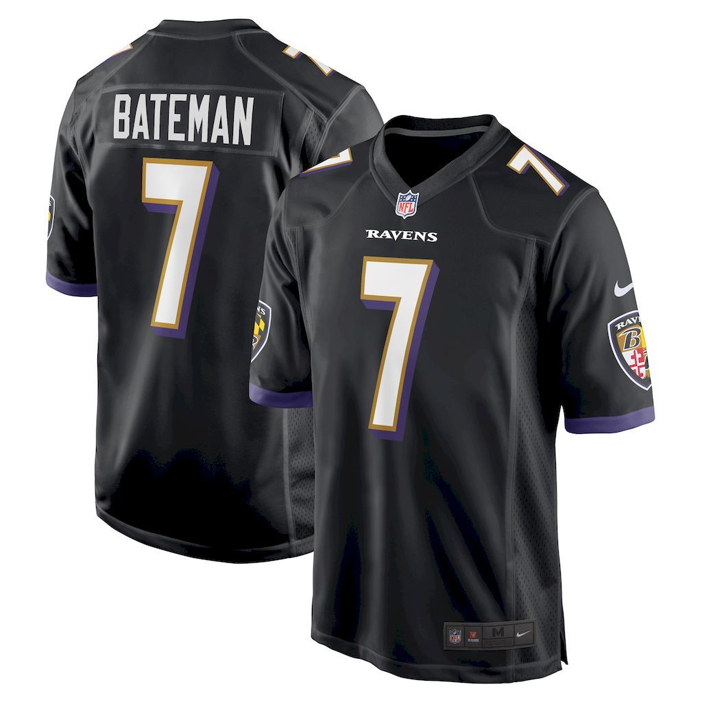 Mens Baltimore Ravens Rashod Bateman Nike Black Game Player Jerse.jpg